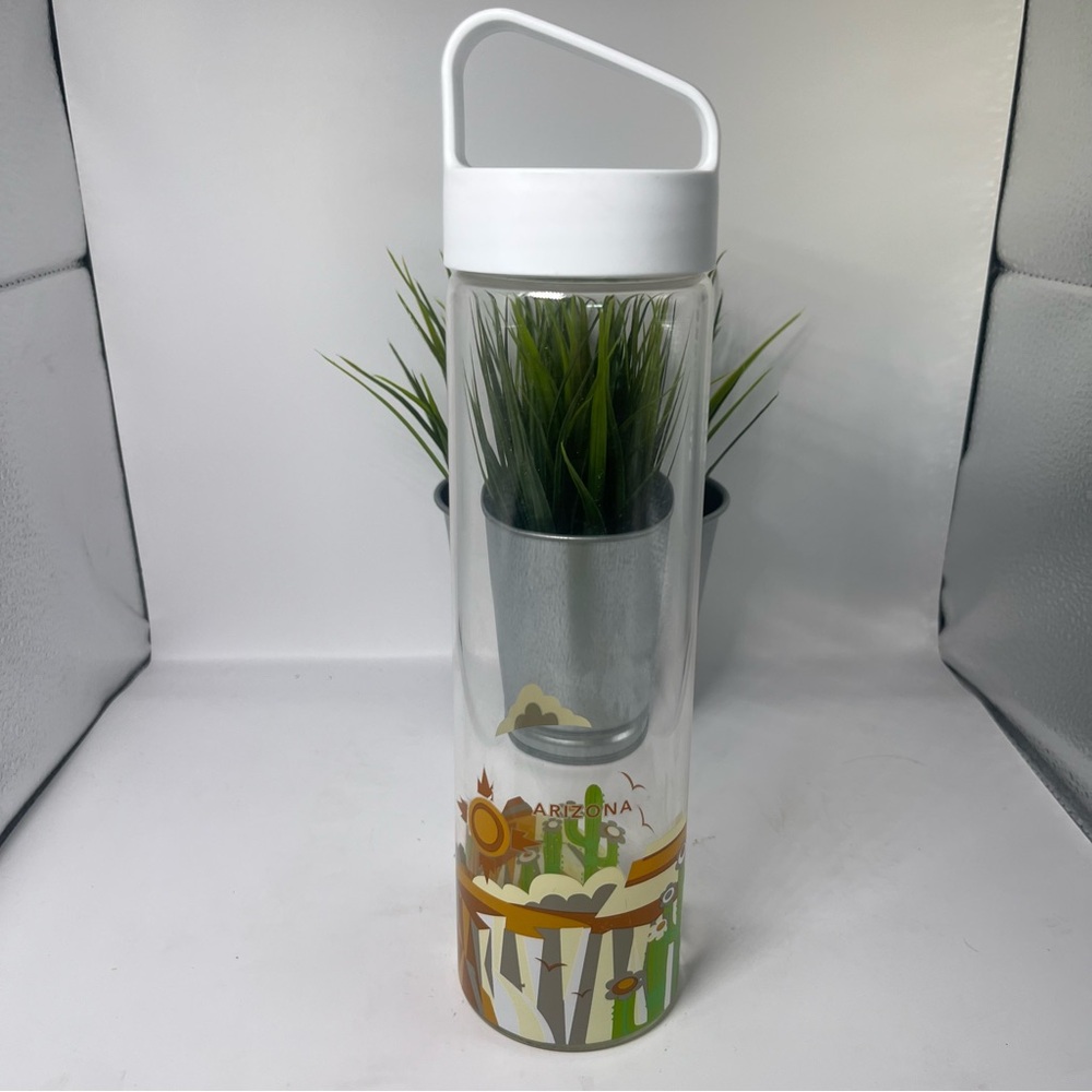 Starbucks “You Are Here” Arizona‎ Glass Water Bottle with White Screw Top Desert